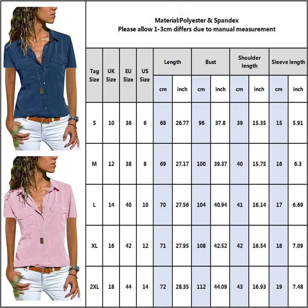 Women's Casual Crop Top with Collared Lapel Neck Short Sleeve Solid Stitching Pocket Blouse Basic Tee for Spring Summer