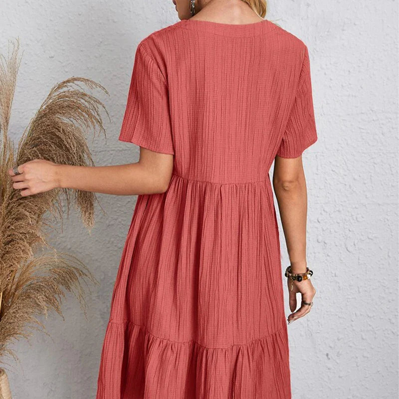Boho Mini Dress Women V Neck Ruffles A Line Beach Dress