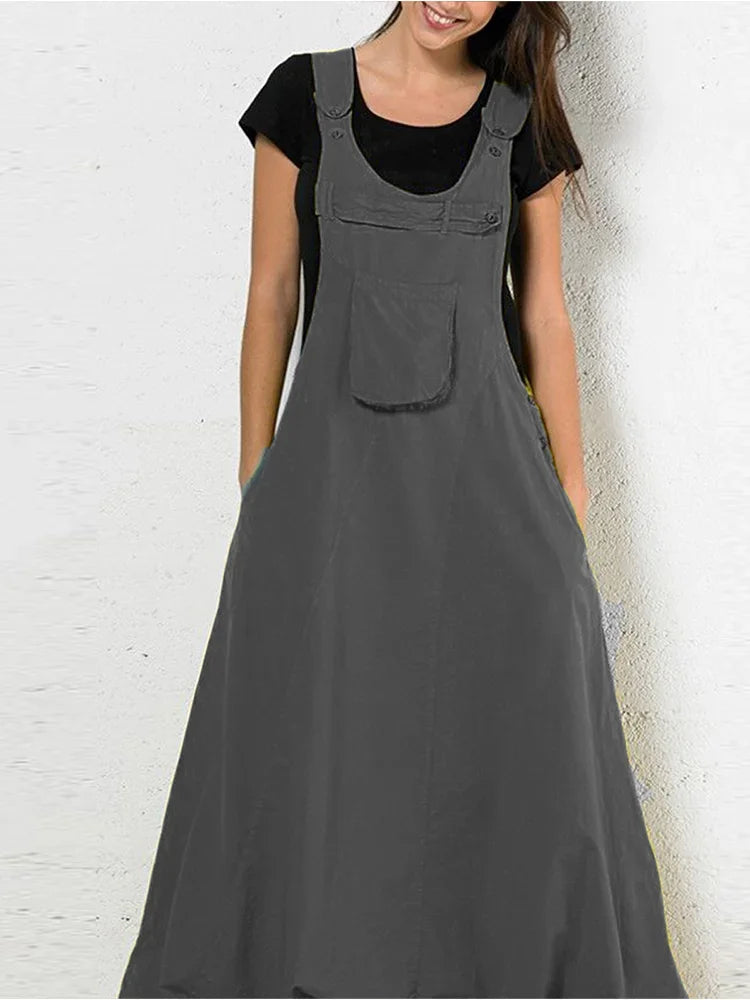 Women's Vintage Pocketed Oversized Jumpsuit Casual Harajuku Style Romper Solid Color Retro High Street Harem Overalls