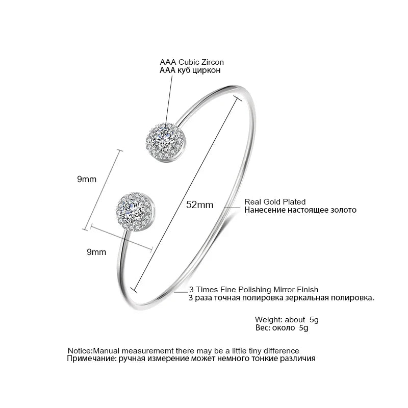 Geometric Gold Color Cuff Bangle with Cubic Zirconia for Women Fashion Jewelry