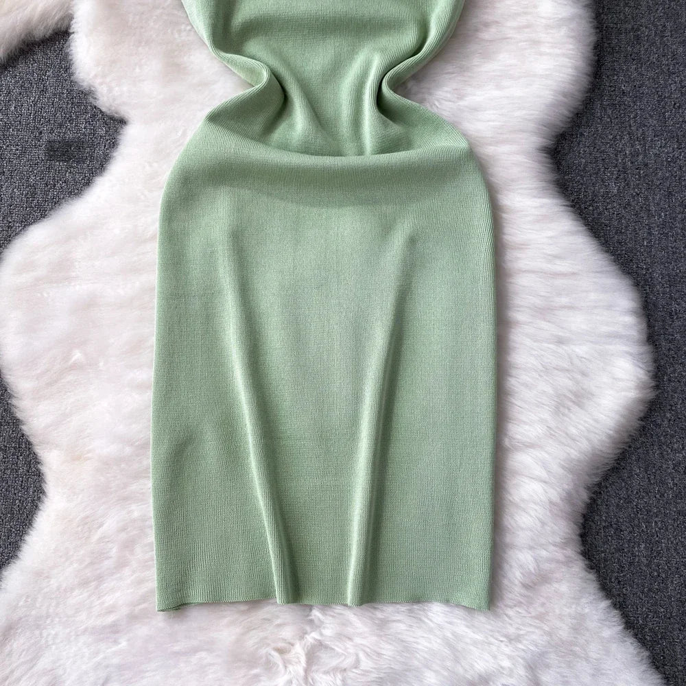 Pink Backless Summer Knit Bodycon Beach Dress for Women