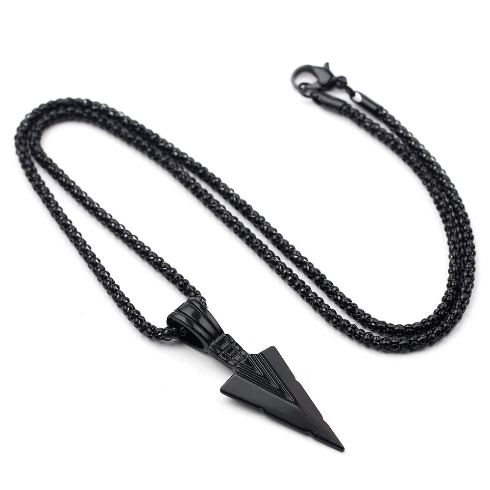 Men's Black Long Necklace with Arrow Pendant Hip Hop Jewelry Chain for Punk Rock Style