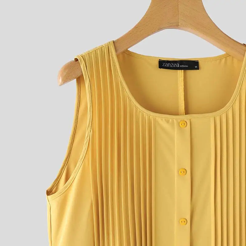 Sleeveless Pleated Long Sundress For Summer Beach Casual