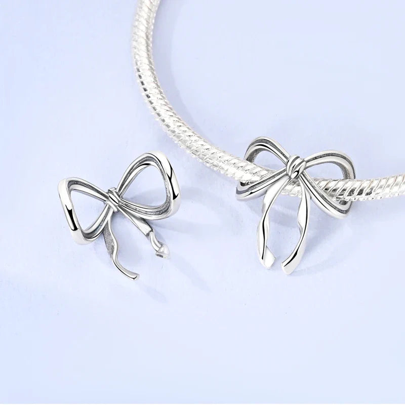 Fit 925 Sterling Silver Bow Perfume Bottle Pink Charms Beads for Women DIY Jewelry Gifts