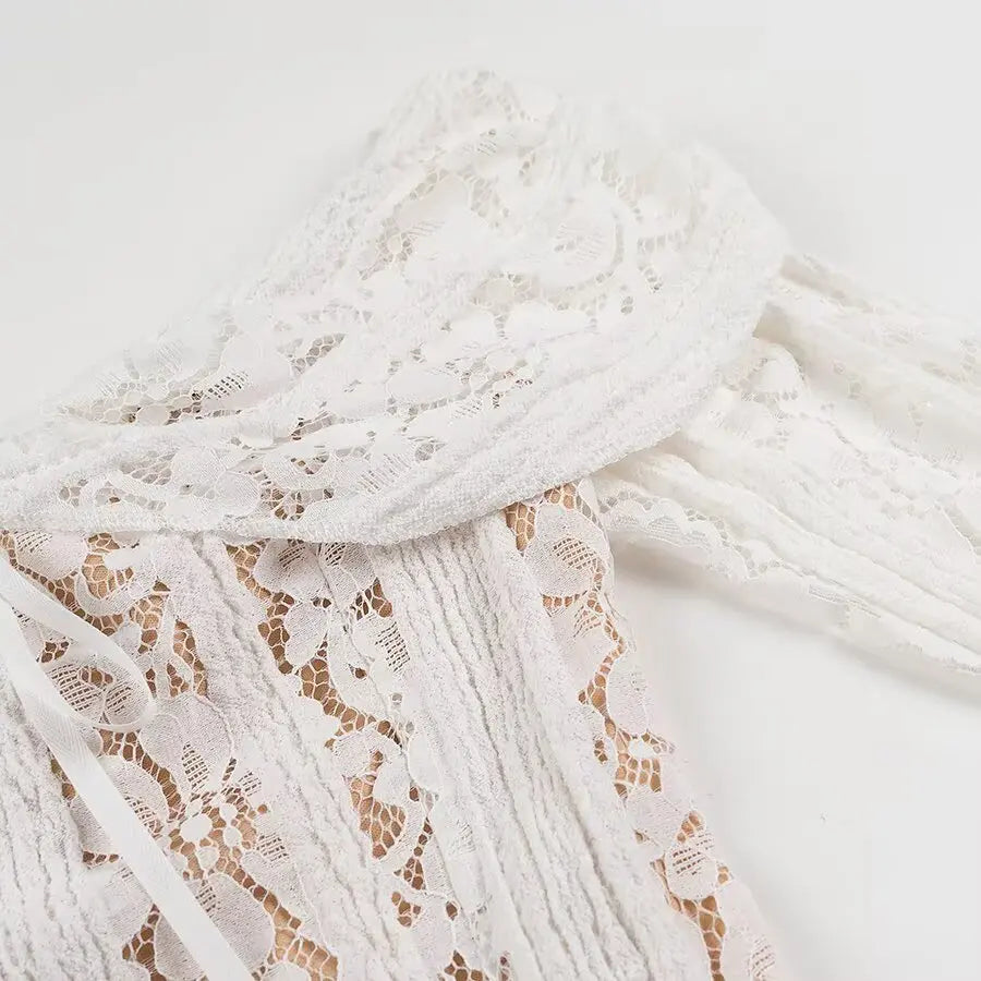 One Shoulder Lace Up Mini Dress With Bell Sleeves High Waist