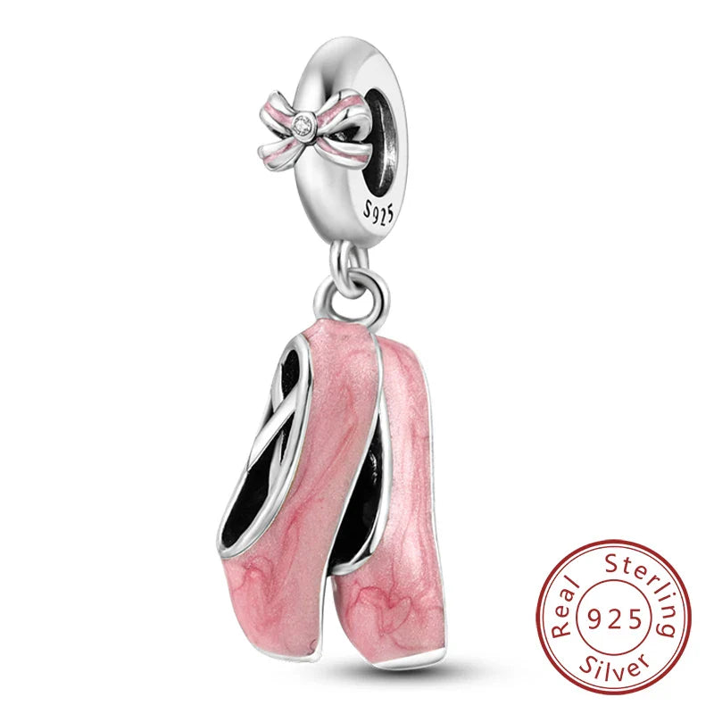 925 Sterling Silver Pink Pendant Charm for DIY Jewelry Bracelet and Necklace