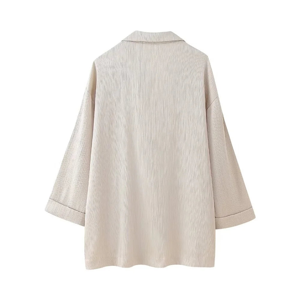 Women's Double Breasted Suit Jacket and Pants Set with Wrinkle Effect for Spring and Summer Fashion