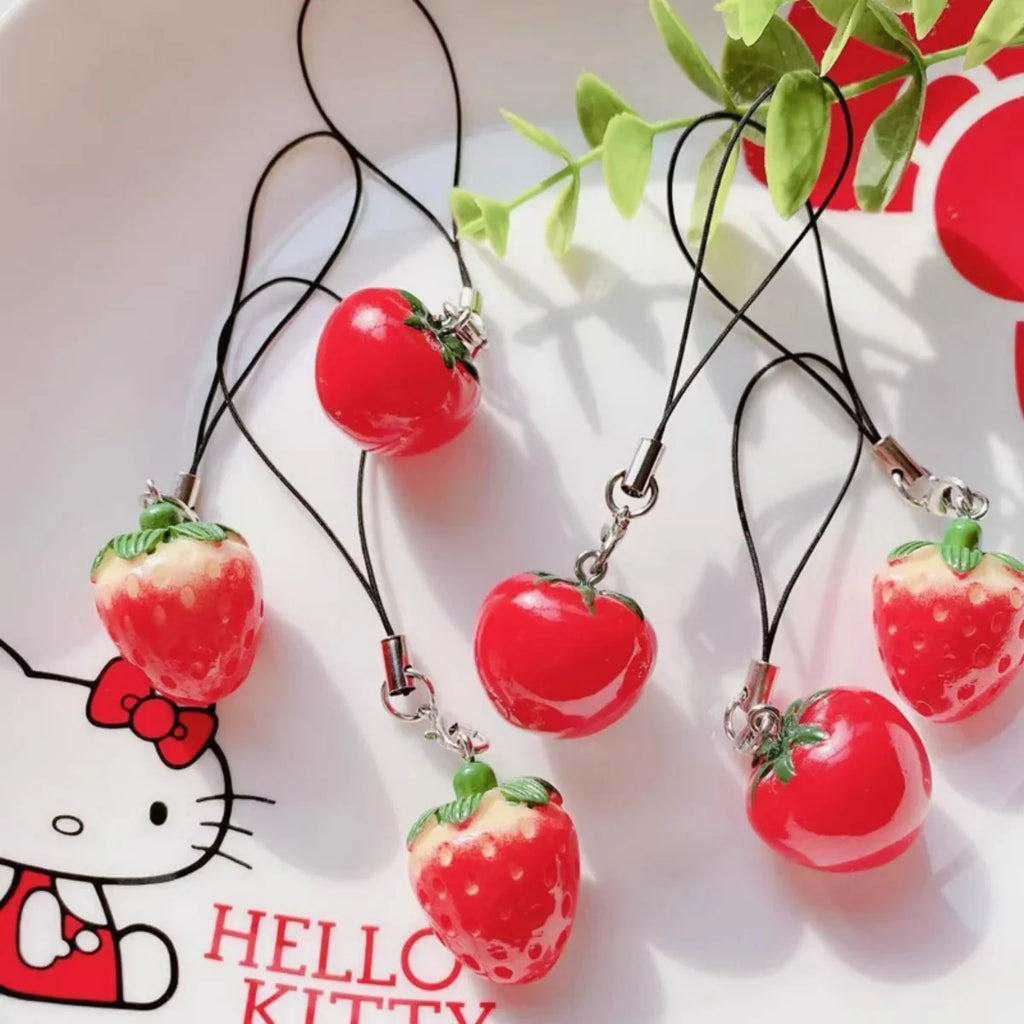 Acrylic Fruit Keychain Adorable Tomato and Strawberry Bag Pendant