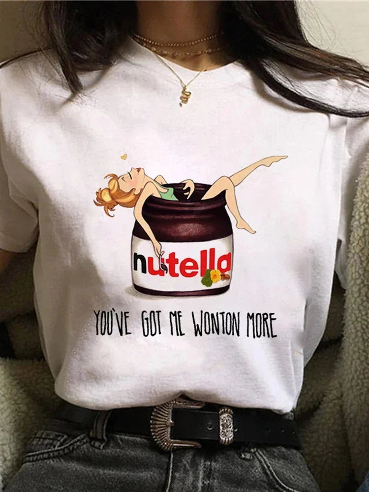 Nutella Print T Shirt for Women in Plus Size - 90s Harajuku Kawaii Graphic Tee in Korean Style