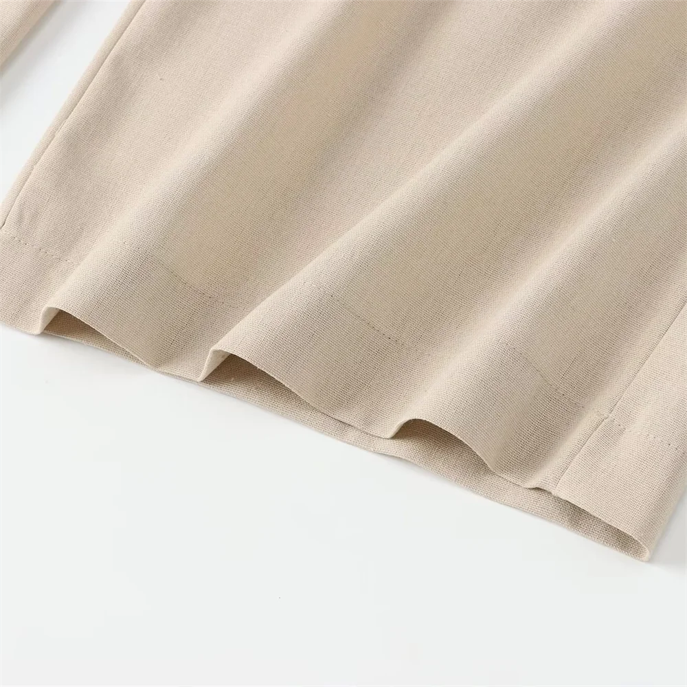 Women's Casual Linen Blended Wide Sleeve Shirt and Straight Leg Pants Set