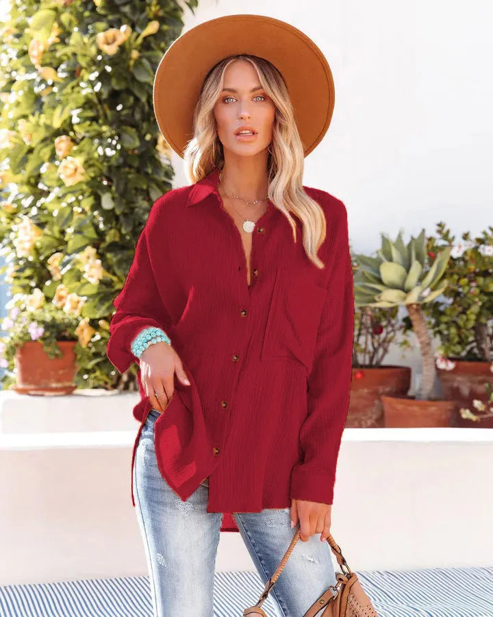 Women's High-End Long Sleeve Batwing Shirt with Drop Shoulders for Spring Fashion