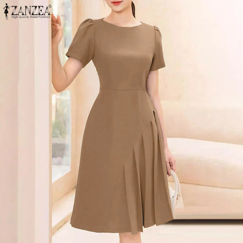 Elegant Short Sleeve A Line Knee Length Summer Dress