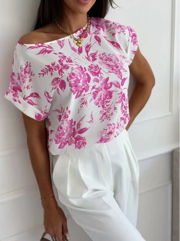 Casual Summer Short Sleeve Pleated Patchwork Blouse Elegant Office Lady Chic Shirt Stylish Slim Tops Streetwear