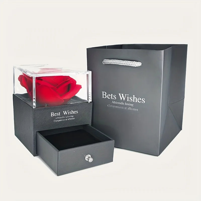 Luxury Red Zircon Pendant Necklace with Rose Flower Gift Box for Girlfriend Romantic Jewelry Gift