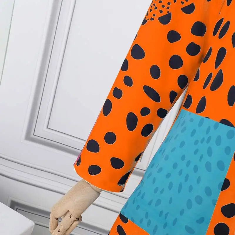 Boho Leopard Print Shirt Dress With Lapel Long Sleeve