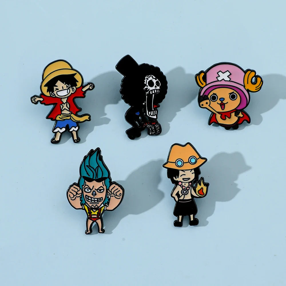 5 Pcs Cartoon Monkey Enamel Pin Set Featuring Luffy and Tony Chopper Brooches for Backpack Accessories