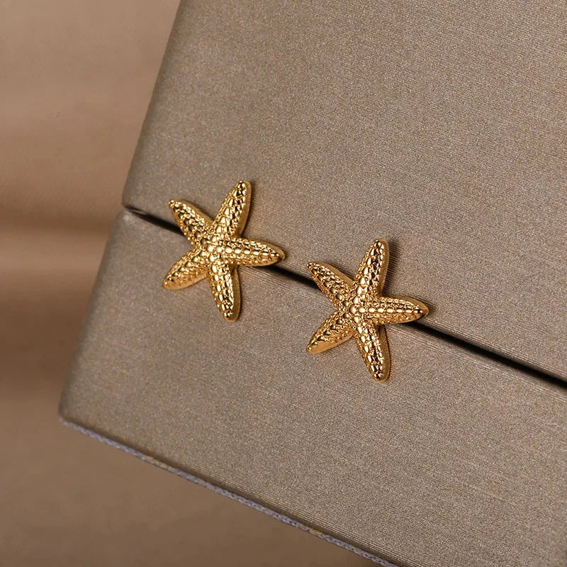Vintage Starfish Stainless Steel Stud Earrings for Women Ocean Inspired Jewelry Gift