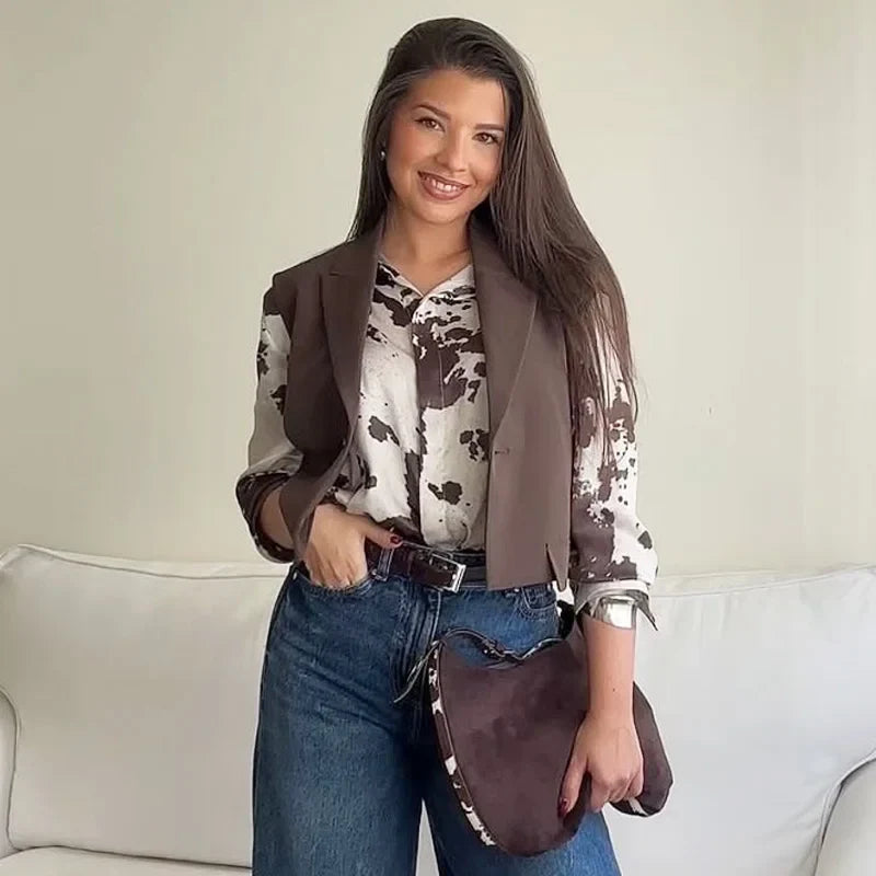 Women's Animal Print Satin Oversized Long Sleeve Blouse Chic Tie Dye Button Up Shirt for Spring