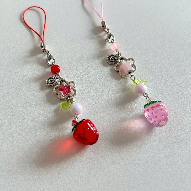 Lightweight Cute Strawberry Keychain Lanyard Cellphone Charm for Girls Aesthetic Jewelry