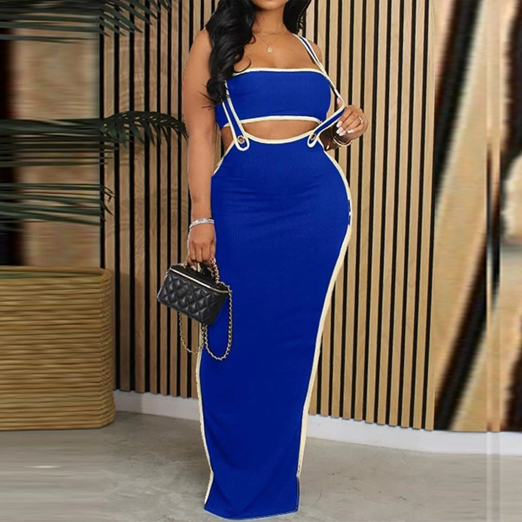 Two Piece Bodycon Crop Top Maxi Skirt Set For Women