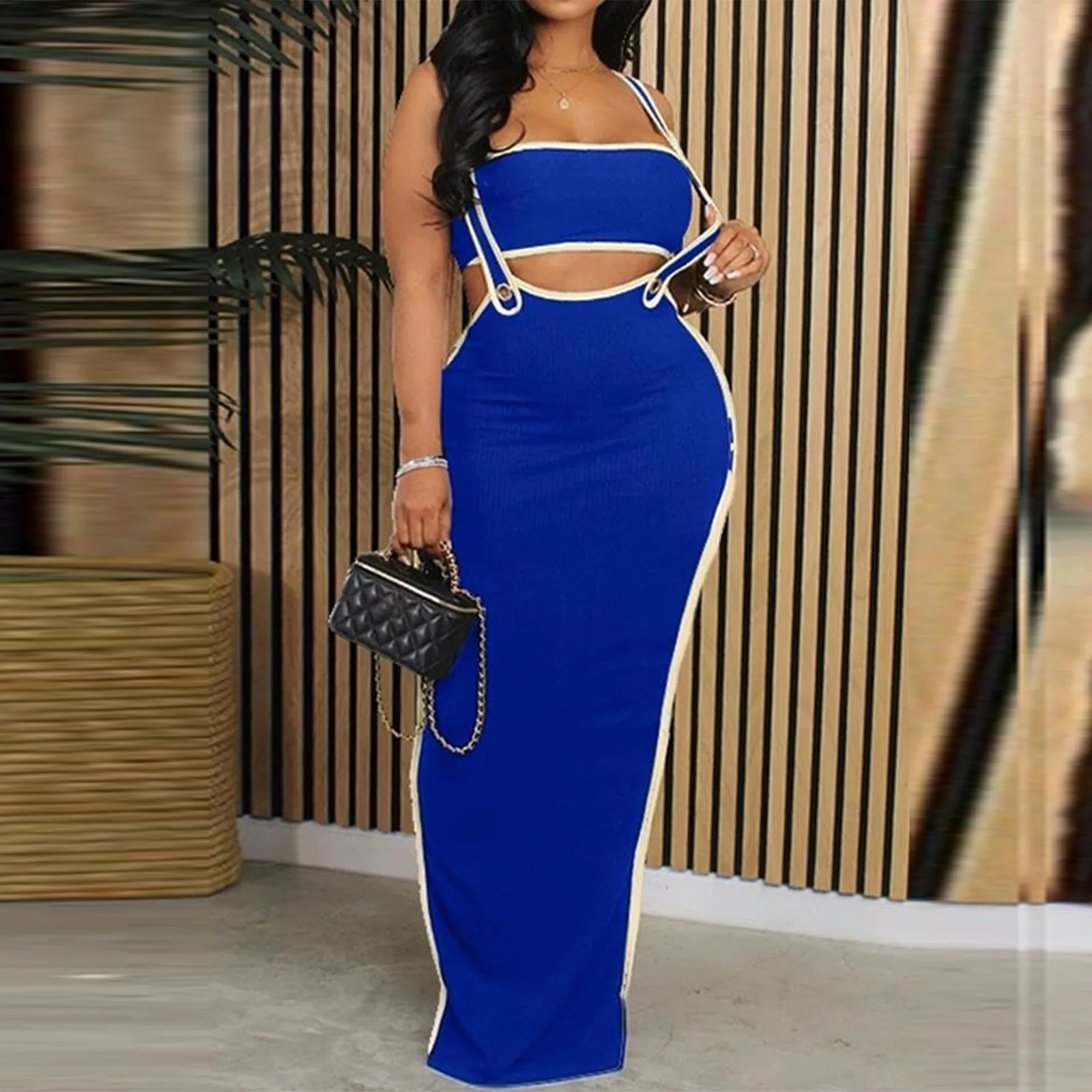 Two Piece Bodycon Crop Top Maxi Skirt Set For Women