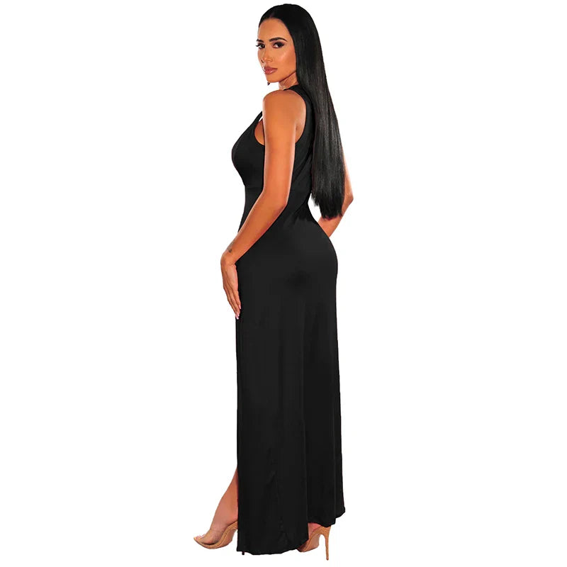 Backless V Neck Sleeveless Maxi Dress With Slit For Party