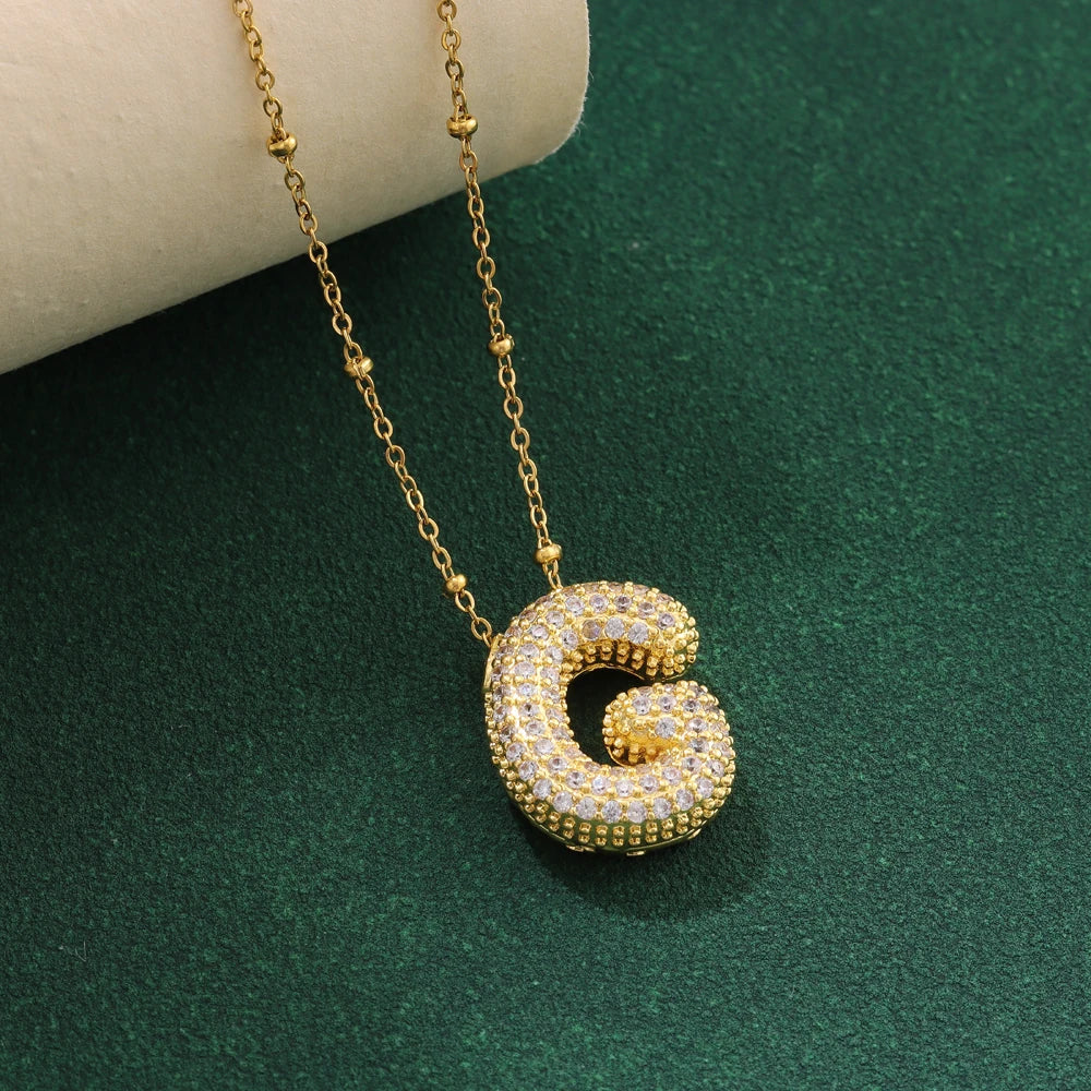 Luxury Zircon Crystal Initial Necklace for Women Stainless Steel Choker Chain Jewelry