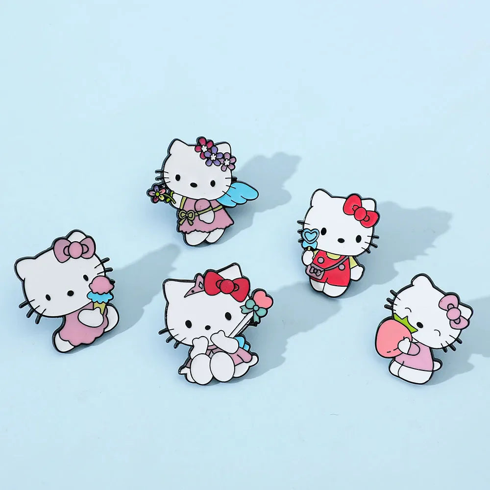 5 Pcs Cute Cartoon Soft Kawaii Cat Brooch Set Metal Badge Alloy Pin Accessory
