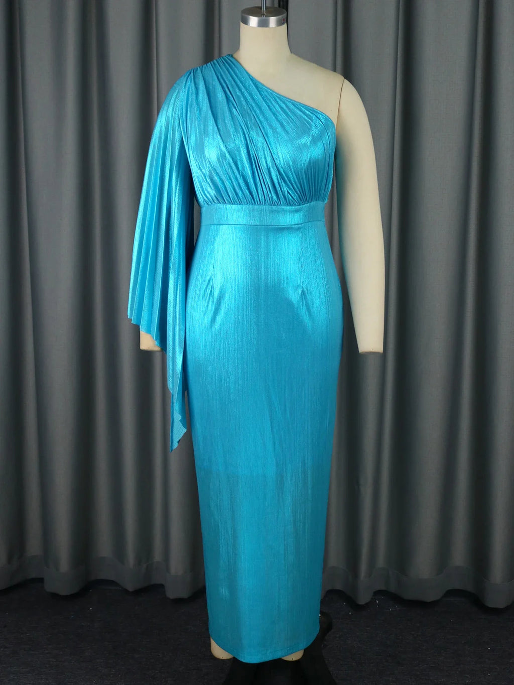 One Shoulder Pleated Evening Dress High Waist Elegant Gown