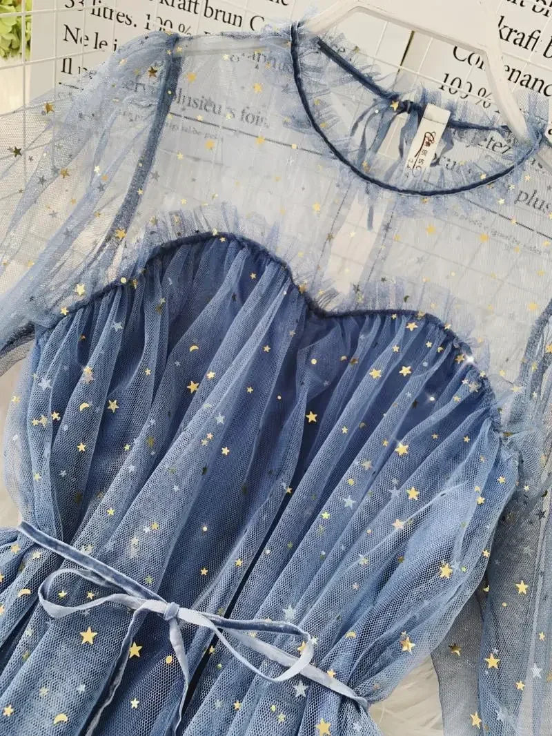 Sequined Mesh Fairy Dress For Women Party Gala Evening Wear