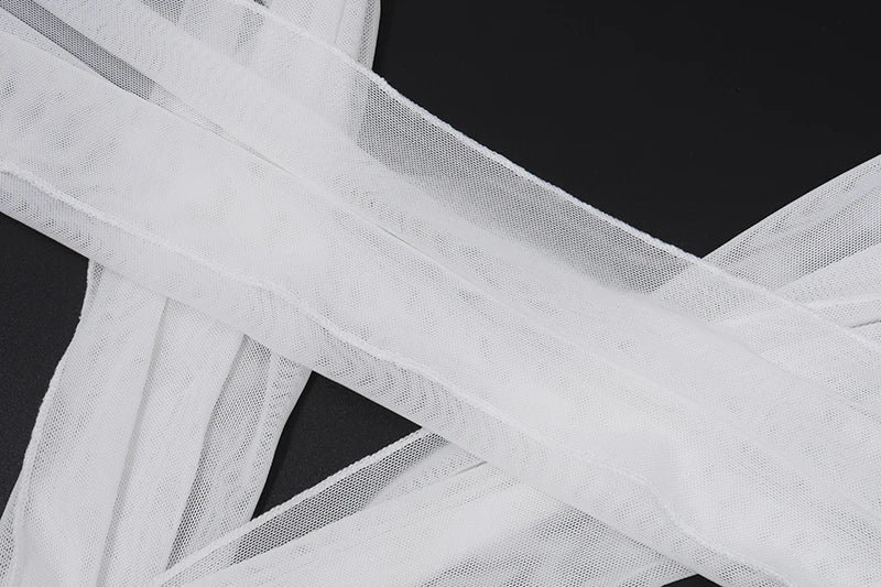 Off Shoulder Patchwork Evening Dress With Mesh Overlay