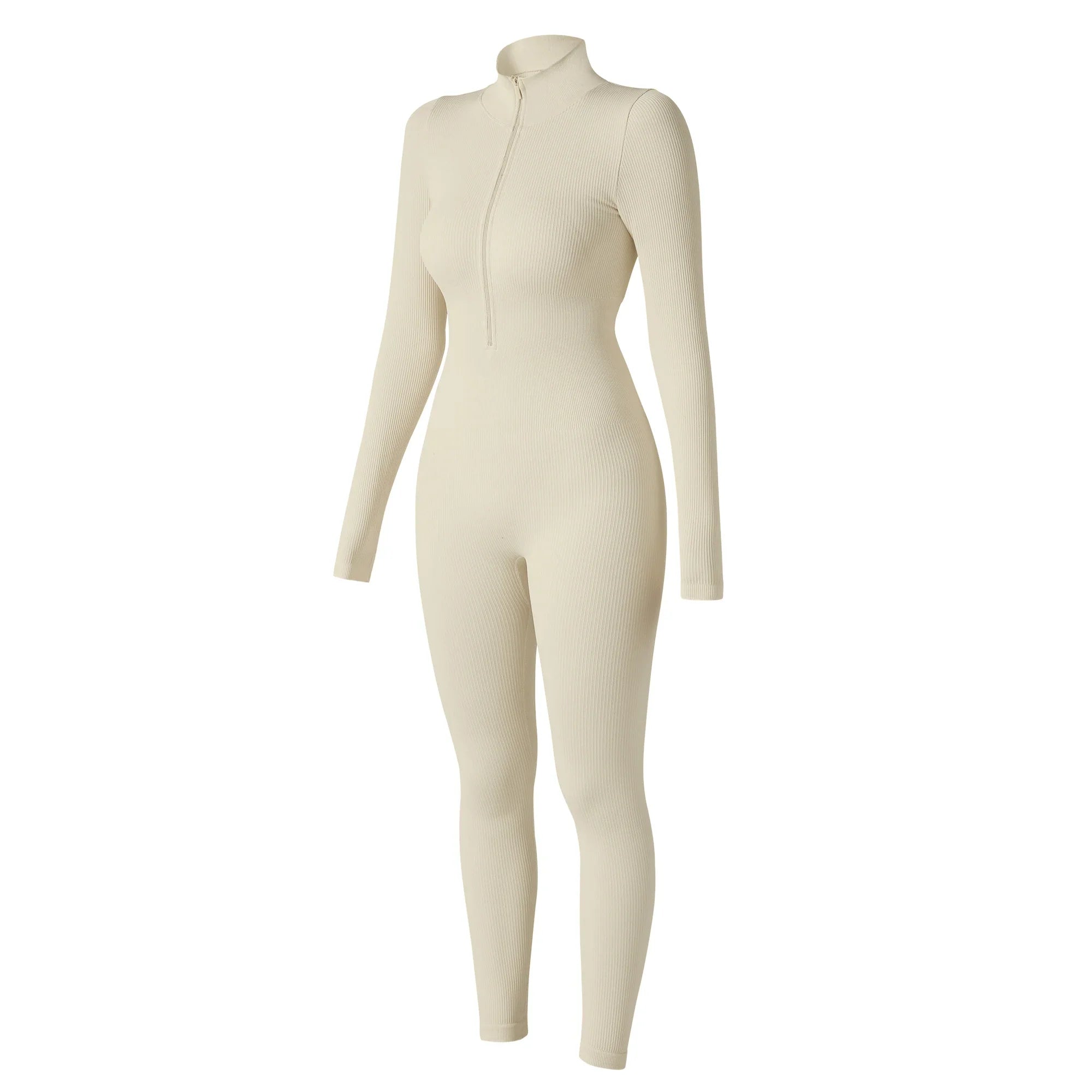 Women's Bodycon Jumpsuit Casual Fitness Rompers with Zipper Slim Fit Bodysuit Streetwear Activewear for Autumn and Winter