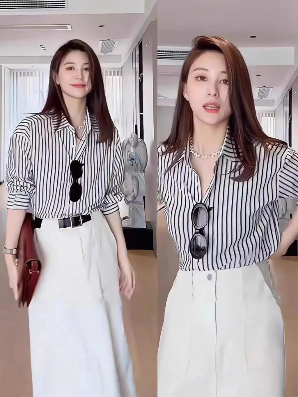 Elegant Black Striped Blouse for Women Casual Long-Sleeve Office Shirt Sophisticated Temperament Top for Ladies