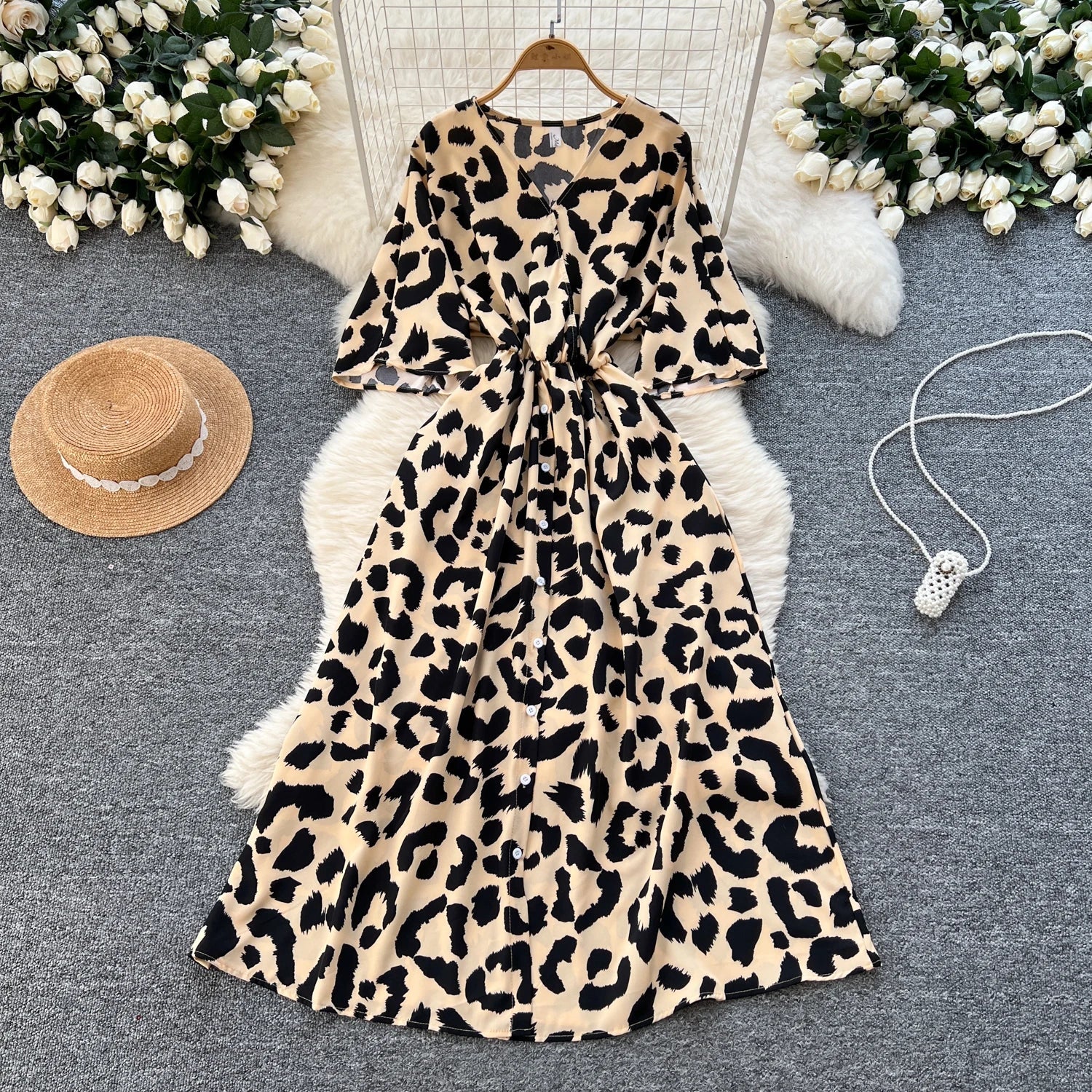 Ruched V Neck Office Dress Long Sleeve For Women Red