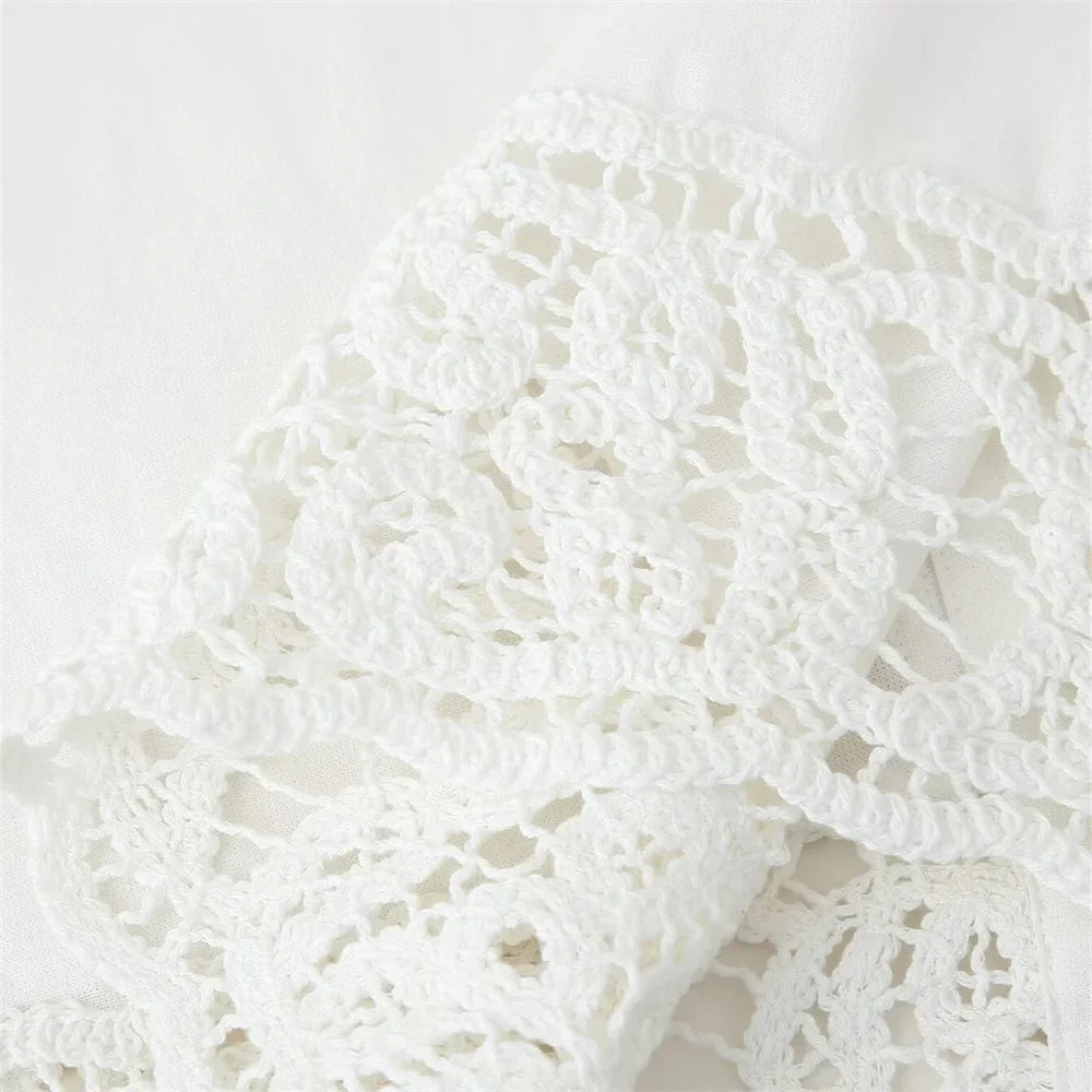 Versatile Women's Crochet Long Sleeve Lapel Shirt and Straight Leg Casual Pants Fashion Set