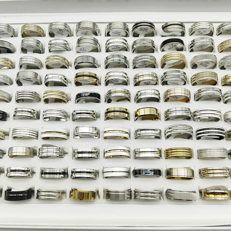 20Pcs Multicolor Stripe Stainless Steel Rings Set for Women and Men Jewelry Accessories