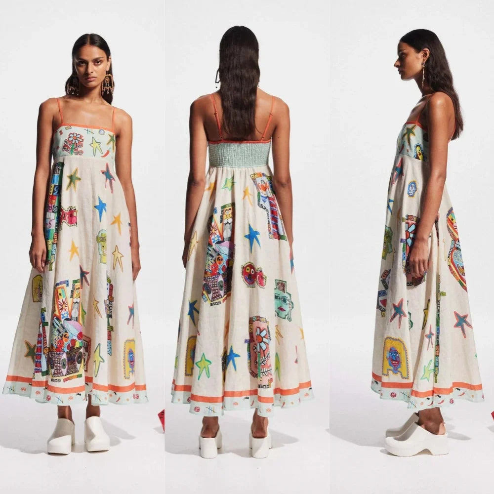 Printed Strapless Maxi Dress For Women Beach Summer