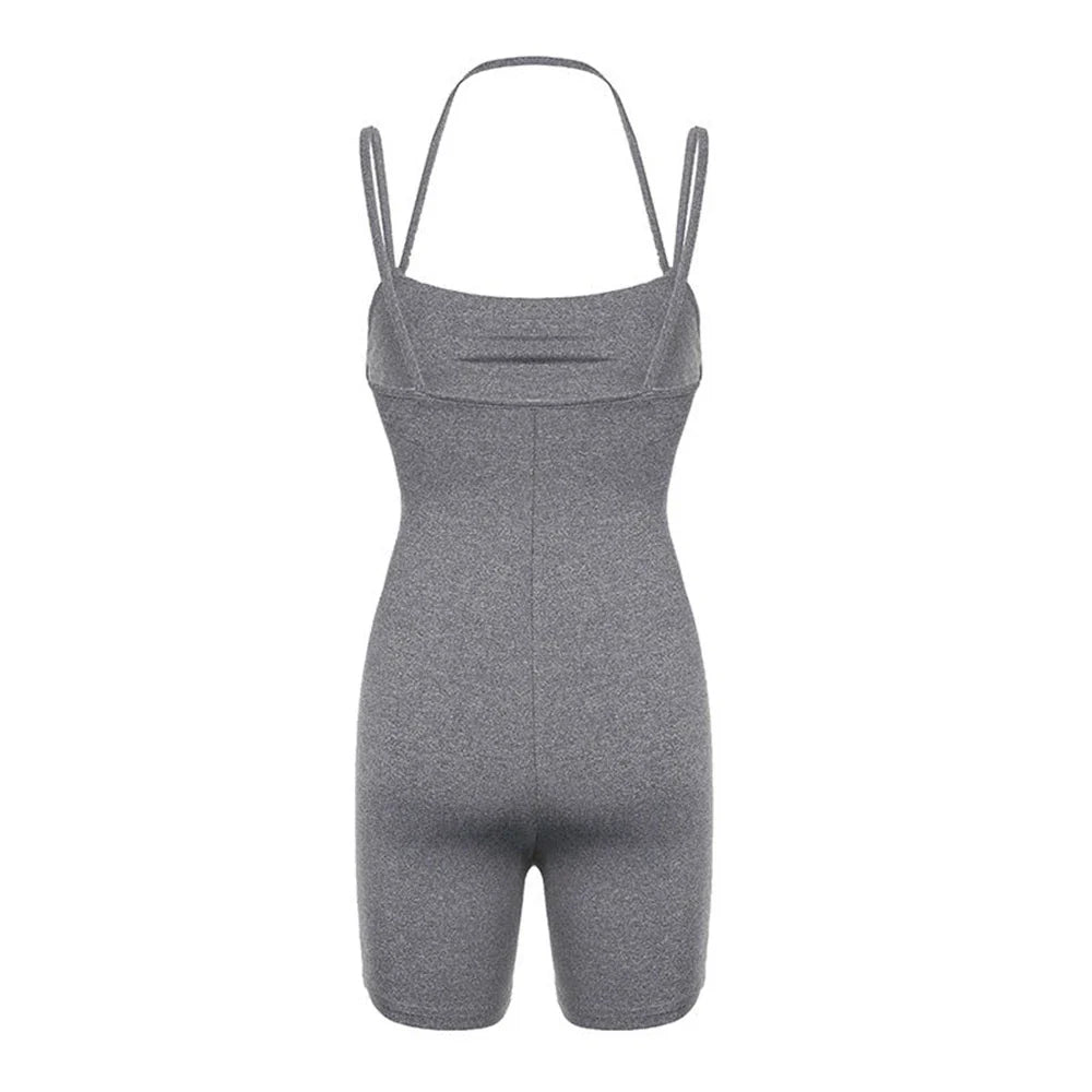 Womens Sexy Bodycon Skinny Yoga Playsuit One Piece Spaghetti Strap Camisole Romper Stretch Fitness Activewear