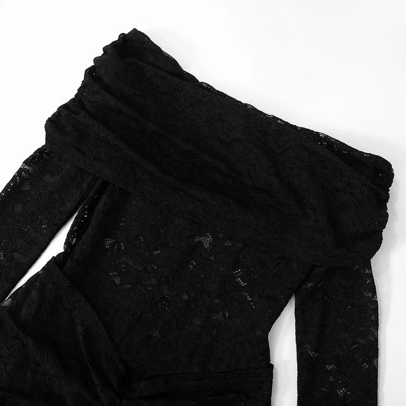 Solid Color Smocked Lace Splicing See-Through Strappy Jumpsuit Pants Sexy Nightclub Evening Party Outfit for Women