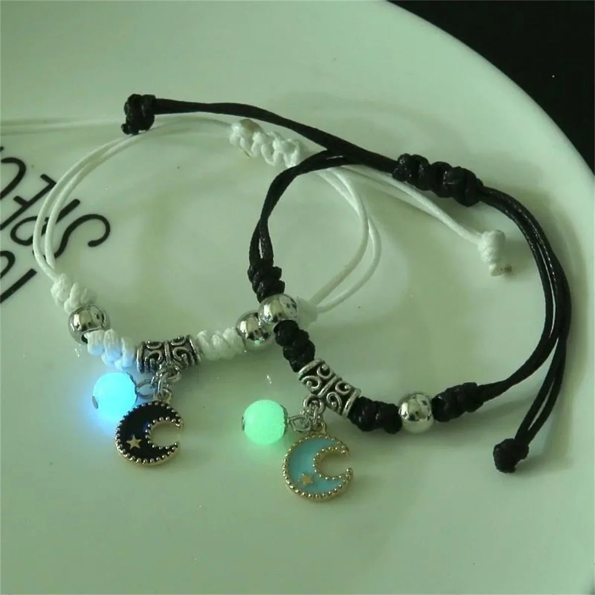 Luminous Beads Star Couple Bracelet for Women and Men Matching Friendship Jewelry with Cat Flower Heart Key Lock Cross Charms