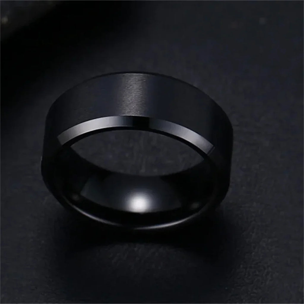 Stainless Steel Black Wedding Engagement Ring for Men and Women Quality Matte Finish Charm Jewelry