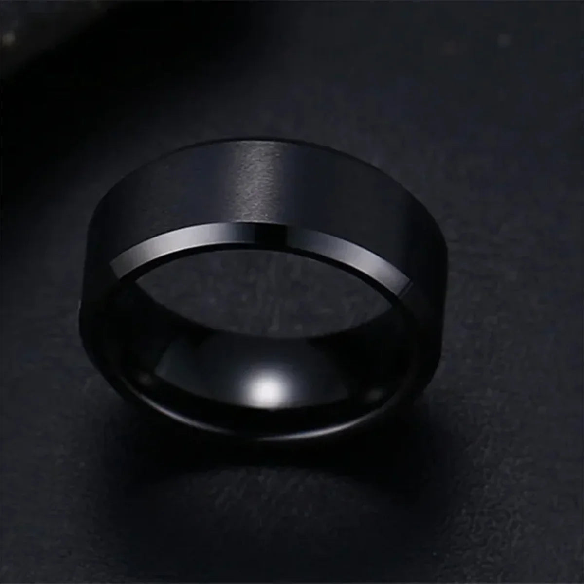 Stainless Steel Black Wedding Engagement Ring for Men and Women Quality Matte Finish Charm Jewelry
