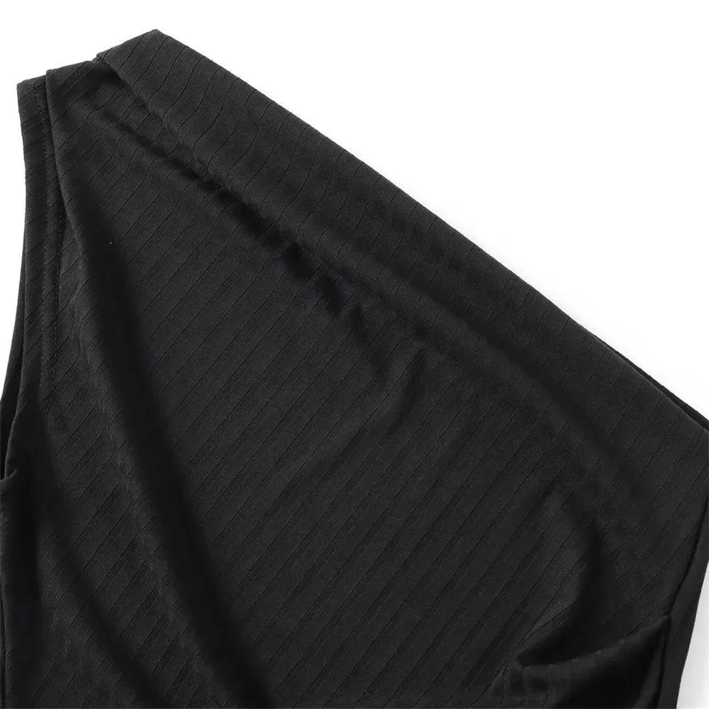 Women's Asymmetric Collar Sleeveless Slim Fit Top and Wide Leg Pants Set for Elegant Casual Style