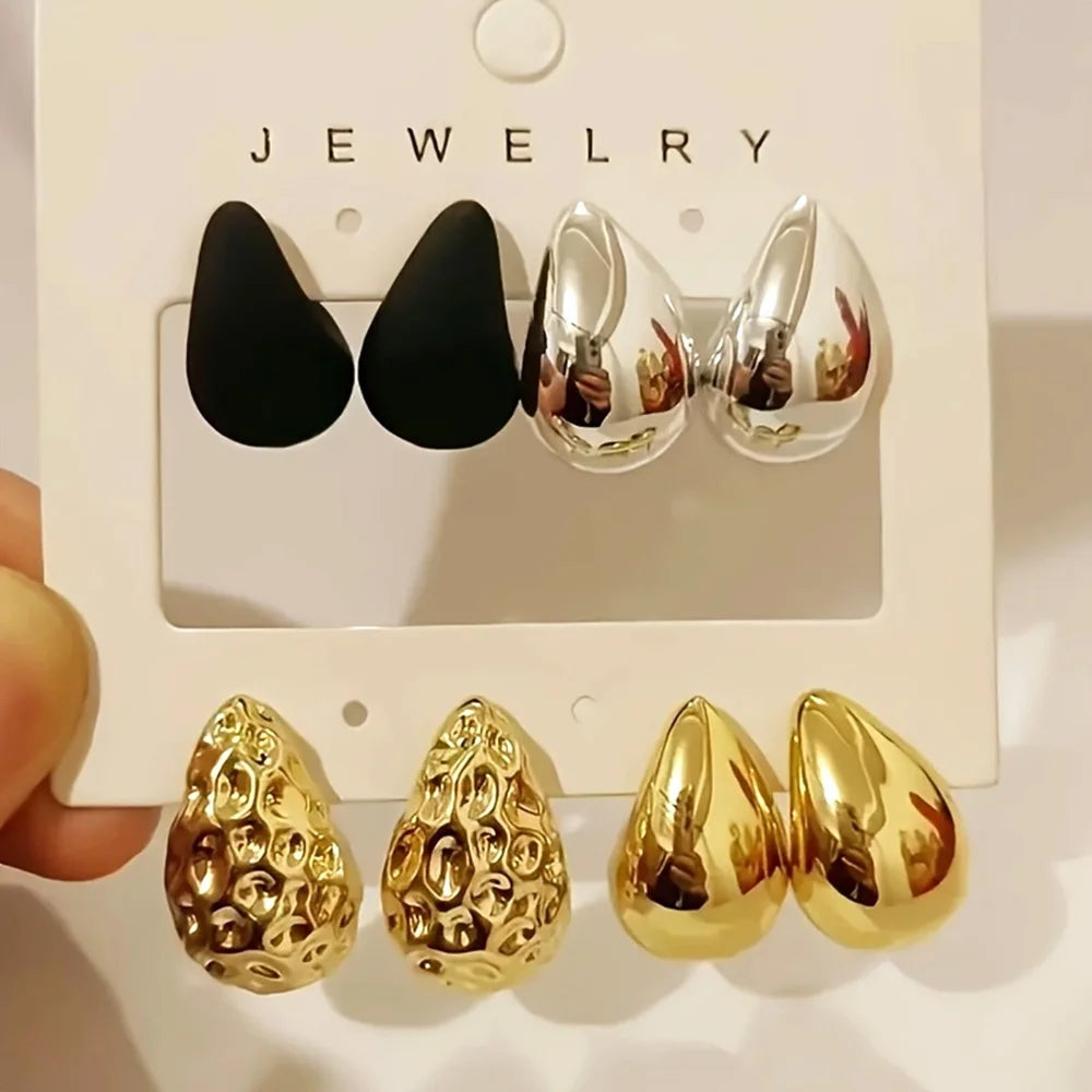 Vintage Thick Acrylic Water Drop Stud Earrings Set for Women Elegant Tear Drop Jewelry