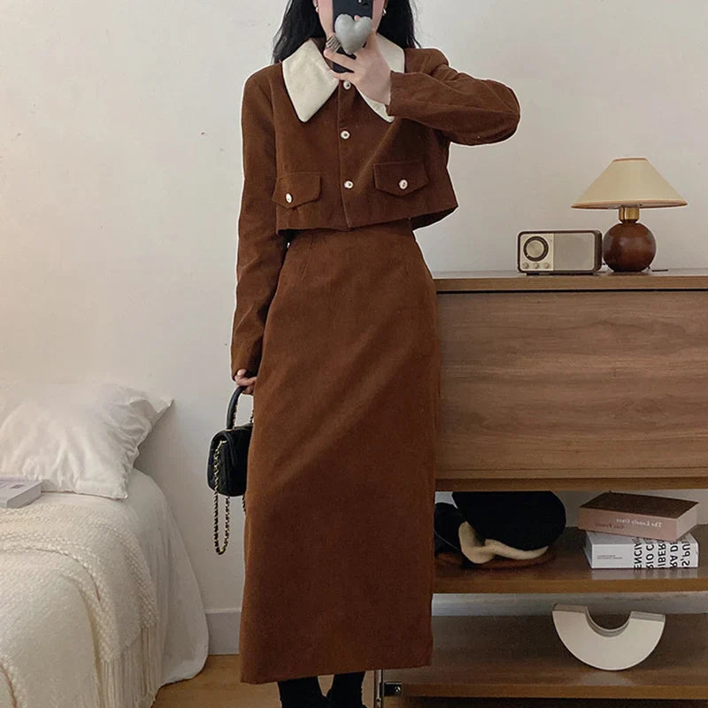 Corduroy Fall Dress For Women French Style Party Outfit