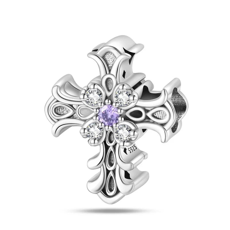 Silver Plated Lotus Guardian Angel Heart-Shaped Zircon Charms Beads for DIY Jewelry and 925 Bracelets