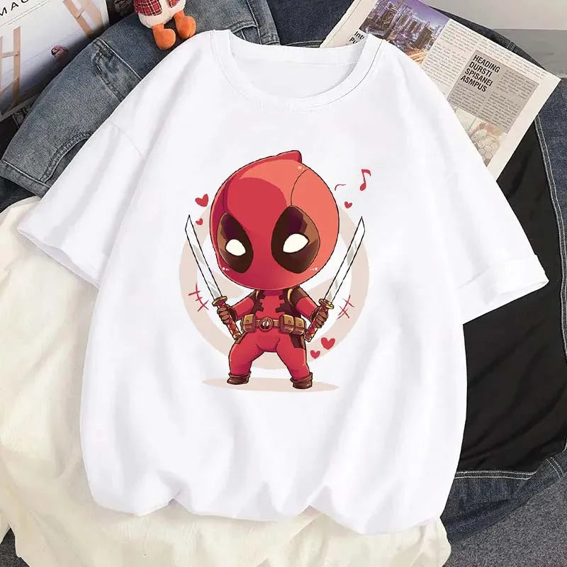 Cartoon Disney Marvel Deadpool Printed T-Shirt for Women Casual Summer Street Wear O-Neck Short Sleeve Tee
