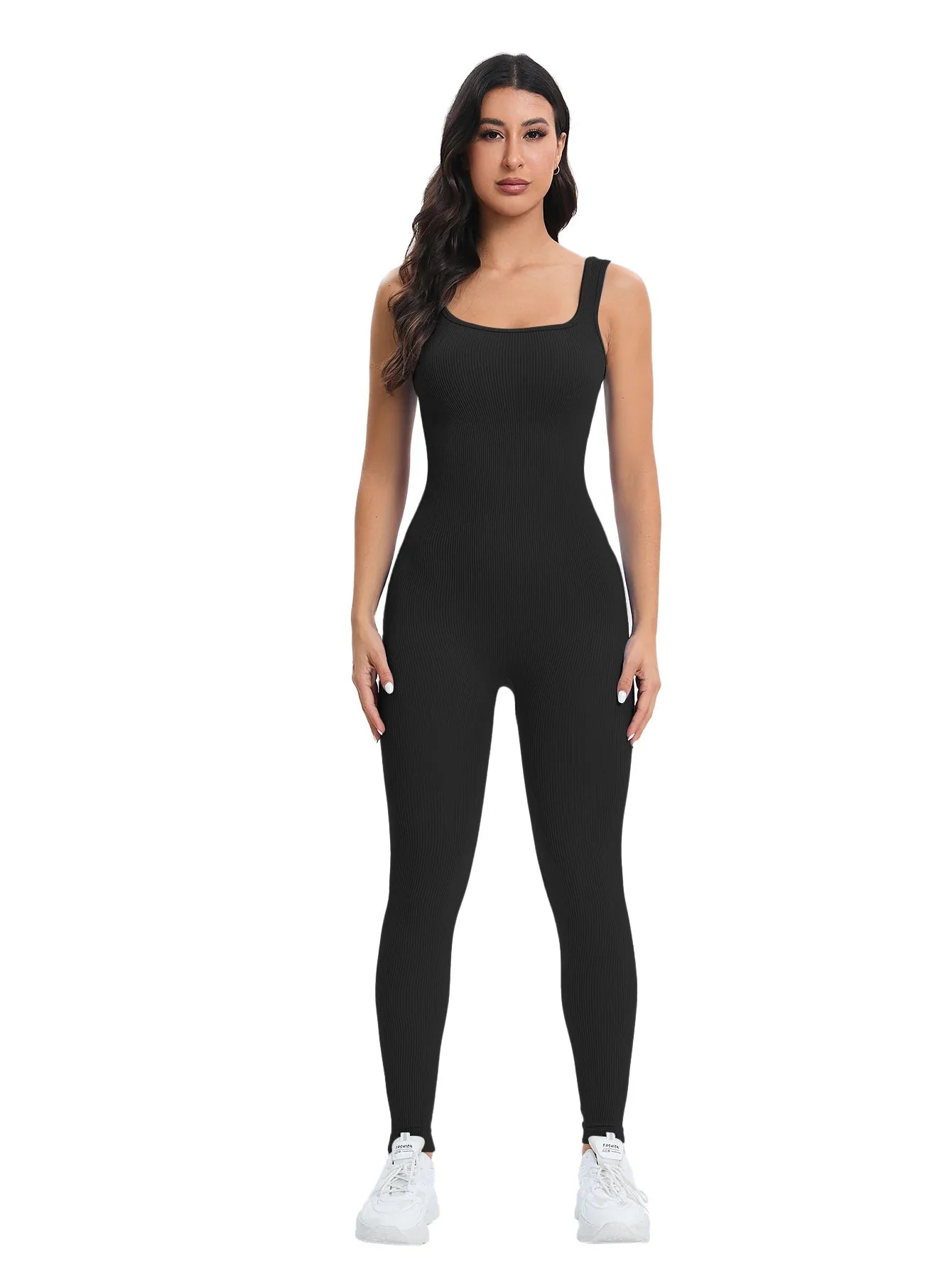 Shapewear Jumpsuit for Women Built-In Bra Sleeveless Bodycon Ribbed Square Neck Summer Romper with Seamless Stretch Fabric and Butt Lifting Support