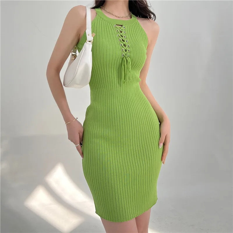 Bandage Dress Women Knitted Bodycon Mini Dress Summer Party