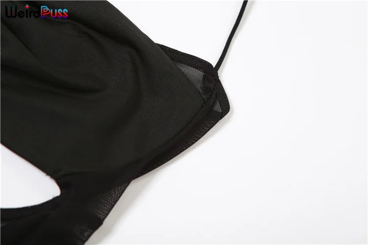 Sexy Mesh Patchwork Hollow Strap Backless Bandage Jumpsuit for Women Slim Fit Streetwear Workout Overalls